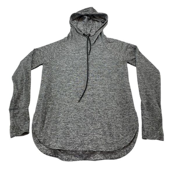 Athleta Hoodie Womens Medium Gray Space Dye Slit Long Sleeve Drawstring Pullover - Picture 1 of 15